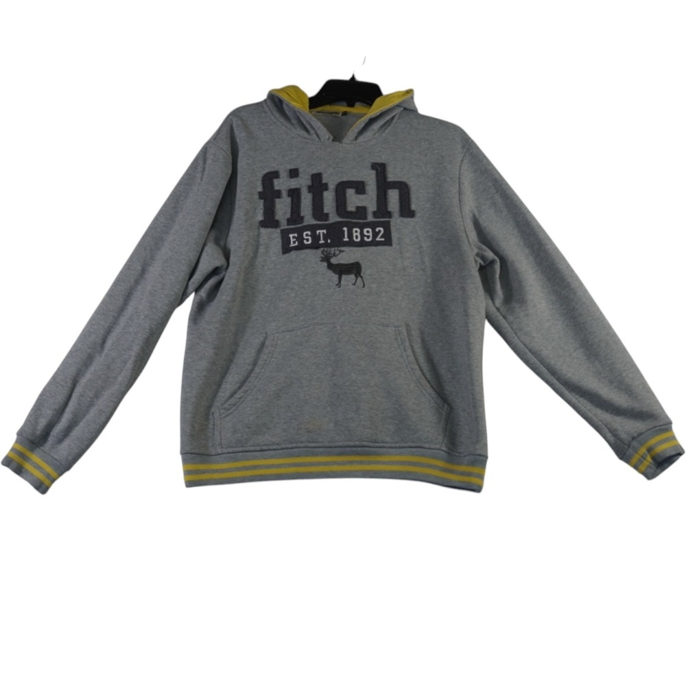 VTG Abercrombie & Fitch Hoodie Men XL Heather Gray Embroidered Deer Fleece Lined